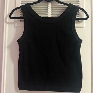 Nylon Stretch Black Ribbed Classic Black Sleeveless Cropped Tank Top Shirt